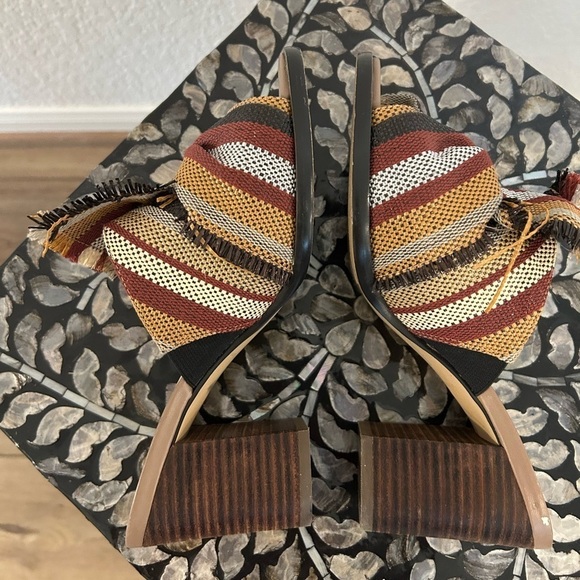 Bohemian woven fabric slides heels open toe mule Nine West Boho Earthy - Picture 3 of 7